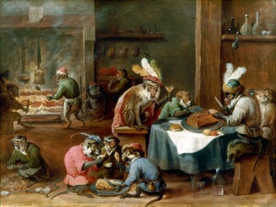 衣装を着たサルの食事 作： David Teniers the Younger